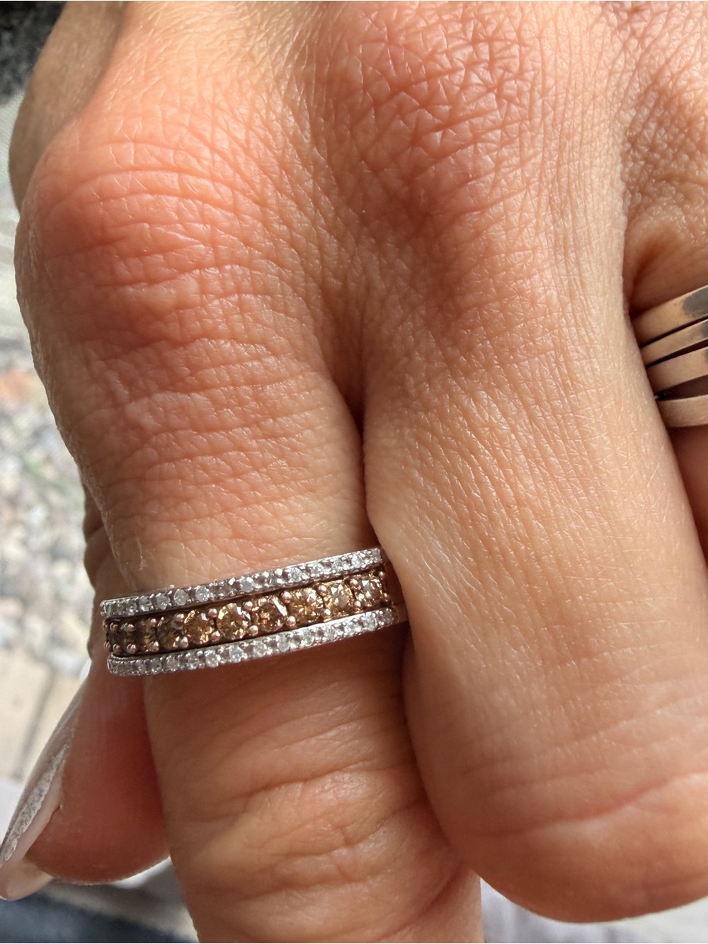 Champagne & White Diamond-Accent Pavé Band Mens or Women’s Ring Sz10 - Picture 12 of 16